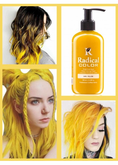 Боя за коса на водна основа за тониране на кичури цвят Жълто - Yellow - Radical