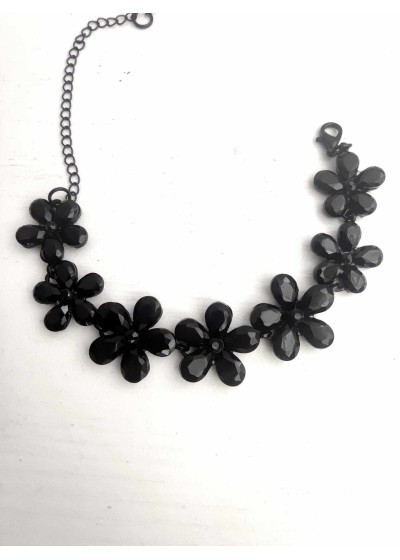 Гривна с цветя от черни кристали за бал и официални поводи - Black flowers