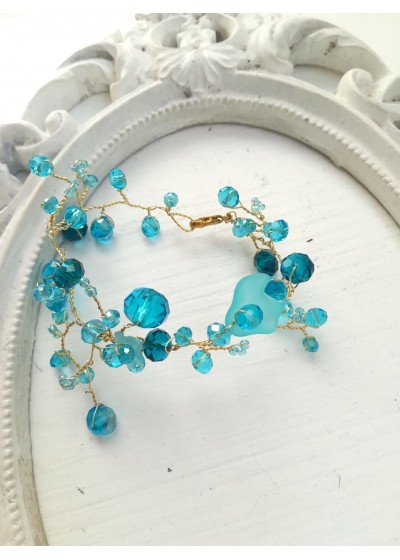 Ефектна дизайнерска гривна със Сваровски кристали в цвят Тюркоаз Turquoise Spell by Rosie