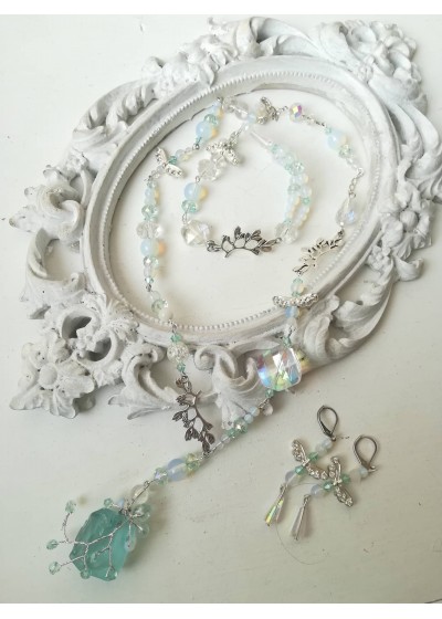 Нежен комплект бижута за сватба и бал в цвят Тифани с аквамарин и кристали Sea Dream by Rosie