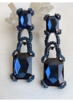 Стилни обици за бал с кристали в тъмно синьо модел Blue Luxury