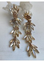 Луксозни дамски обици за бал с кристали в цвят златно модел Golden Style