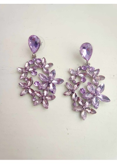 Нежни обици с цветя от кристали цвят люляково лилаво - Lilac Dreams