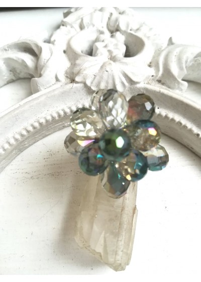 Нежен дизайнерски пръстен с кристали Сваровски с АБ ефект в изумрудено зелено Emerald Rose by Rosie