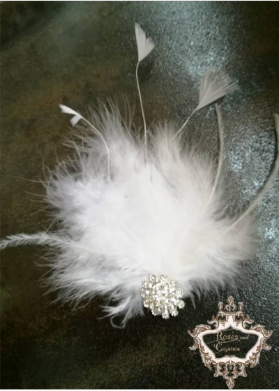 Украса за коса с пера и кристали в бяло Elegance White