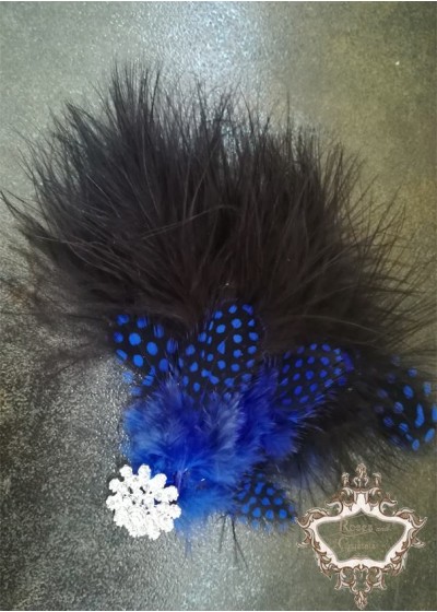 Украса за коса с пера и кристали в кралско синьо и черно Royal Blue Bird